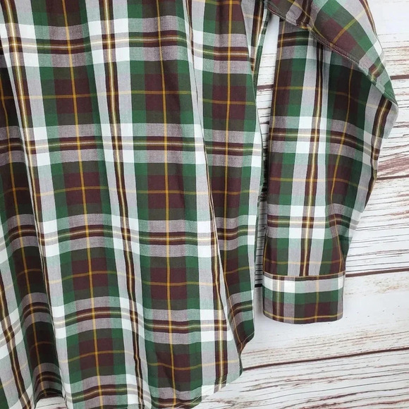 Filson Mens Large Sutter Sport Brown/Green Plaid Long Sleeve Button Down Shirt - Picture 11 of 11